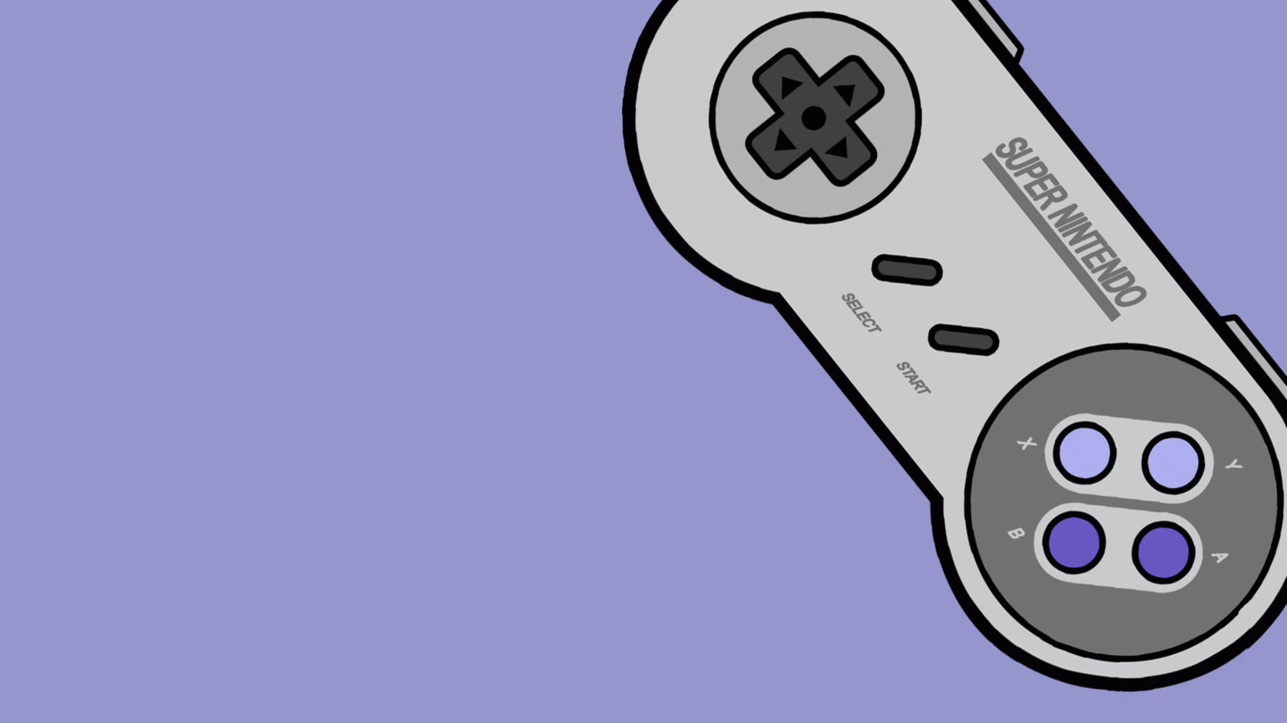 復古Super Nintendo控制器插圖，紫色背景。