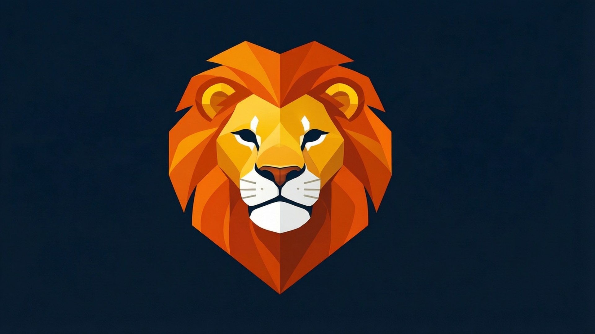 Brave Browser 桌布 壁紙 — 一個風格化的幾何獅子頭，帶有橙色和黃色的切面，置於深藍色背景上。