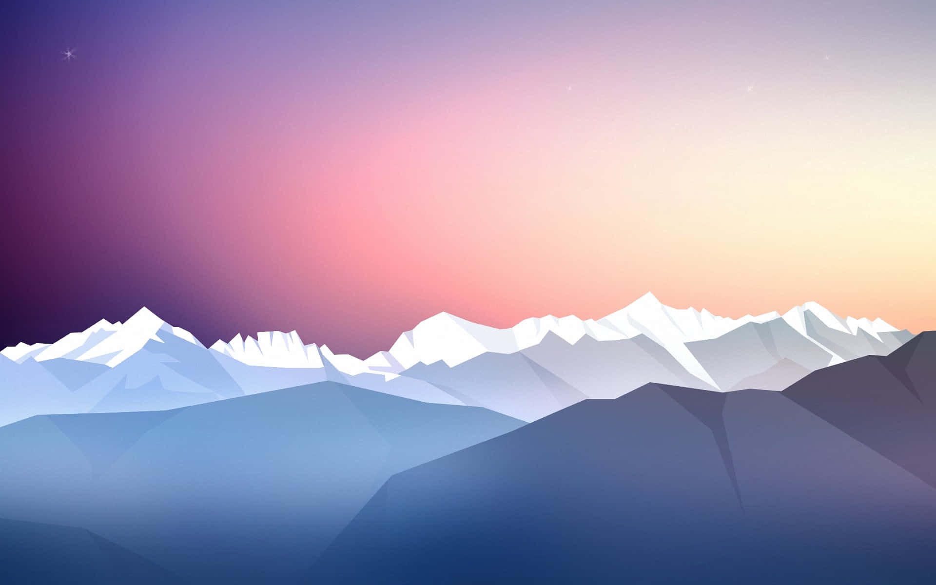 Abstract Landscape 桌布 壁紙 — 風格化的山脈，山頂積雪，天空呈現從紫色到桃色的漸變暮色。