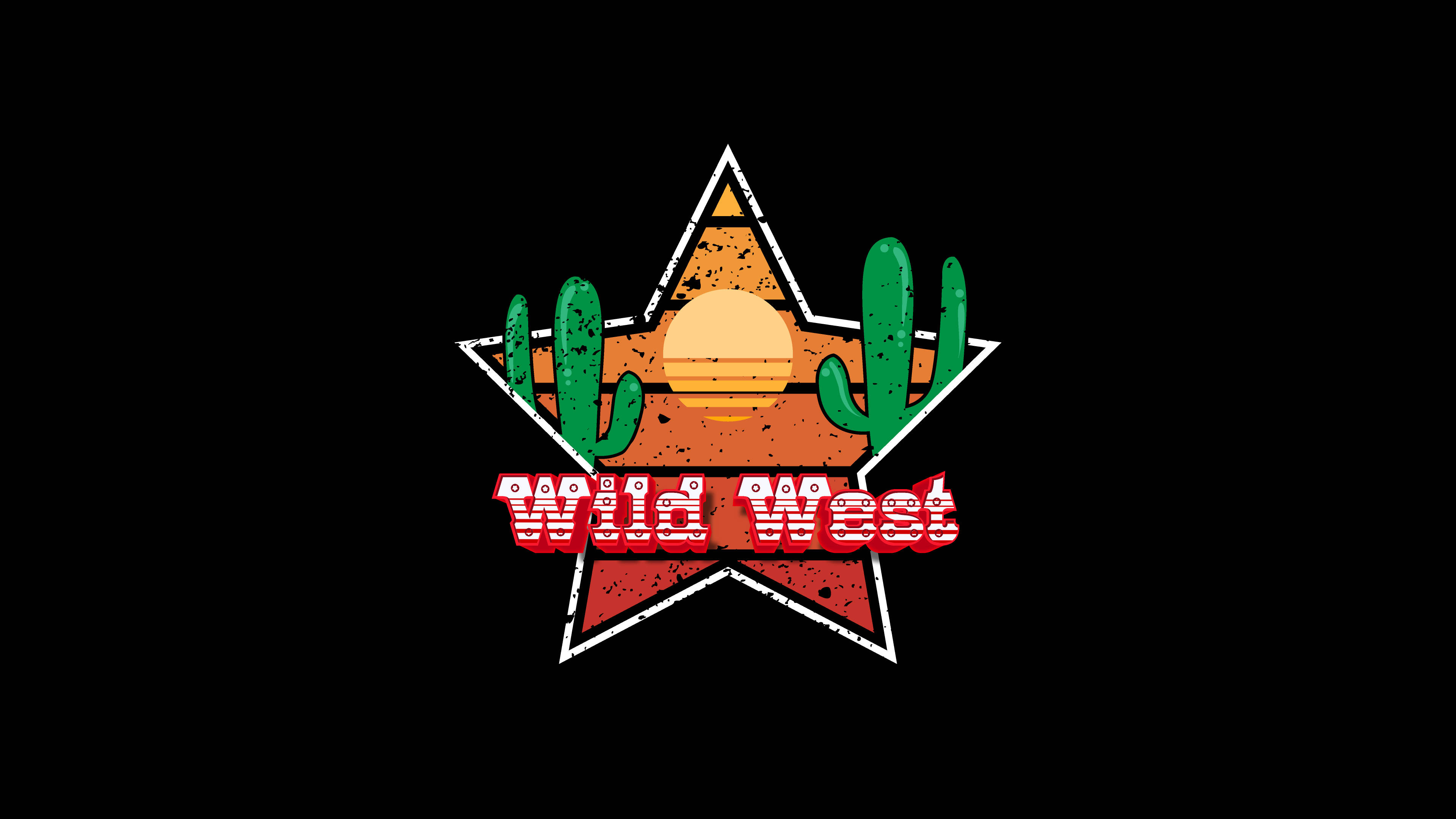 星星內有仙人掌和日落的 Wild West 標誌