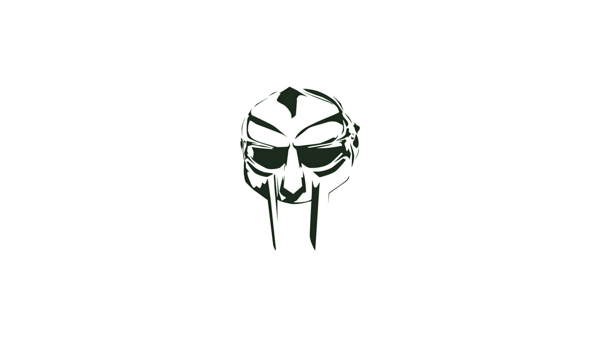  壁紙 — 一個鮮明的黑白風格化戰士頭盔，具有棱角分明的特徵和威脅性的表情，背景為純白色。