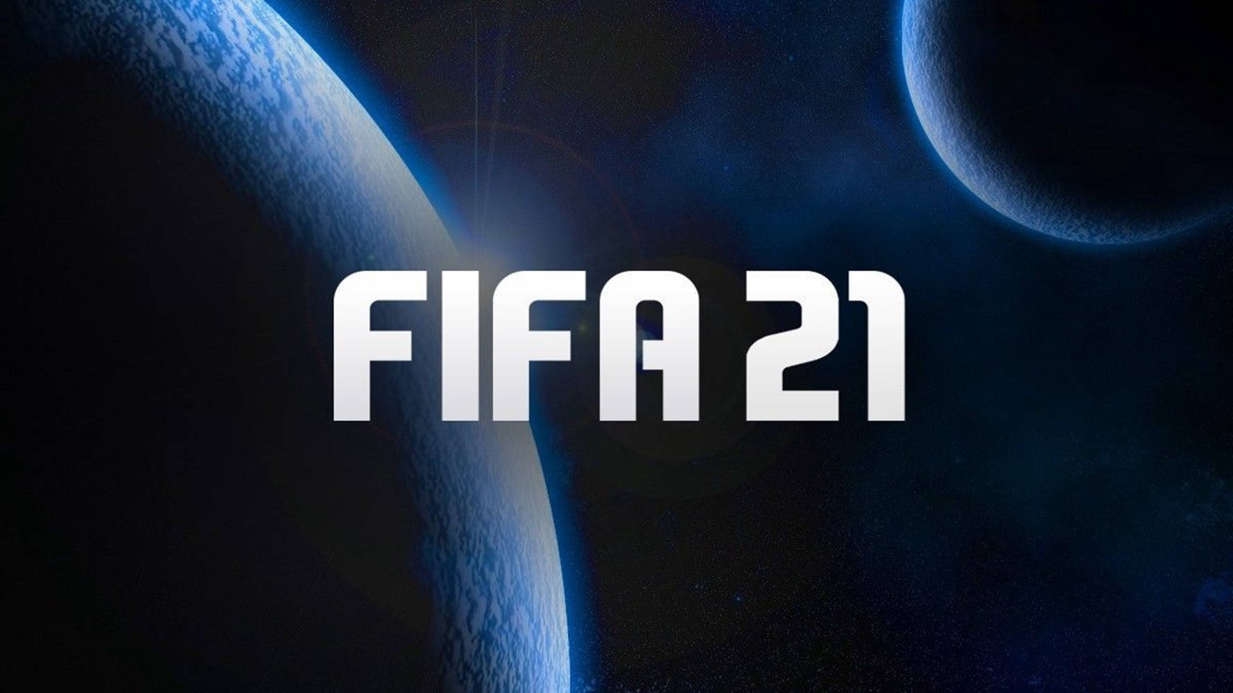 FIFA 21 遊戲標誌在太空中顯示，帶有藍色行星和恆星。