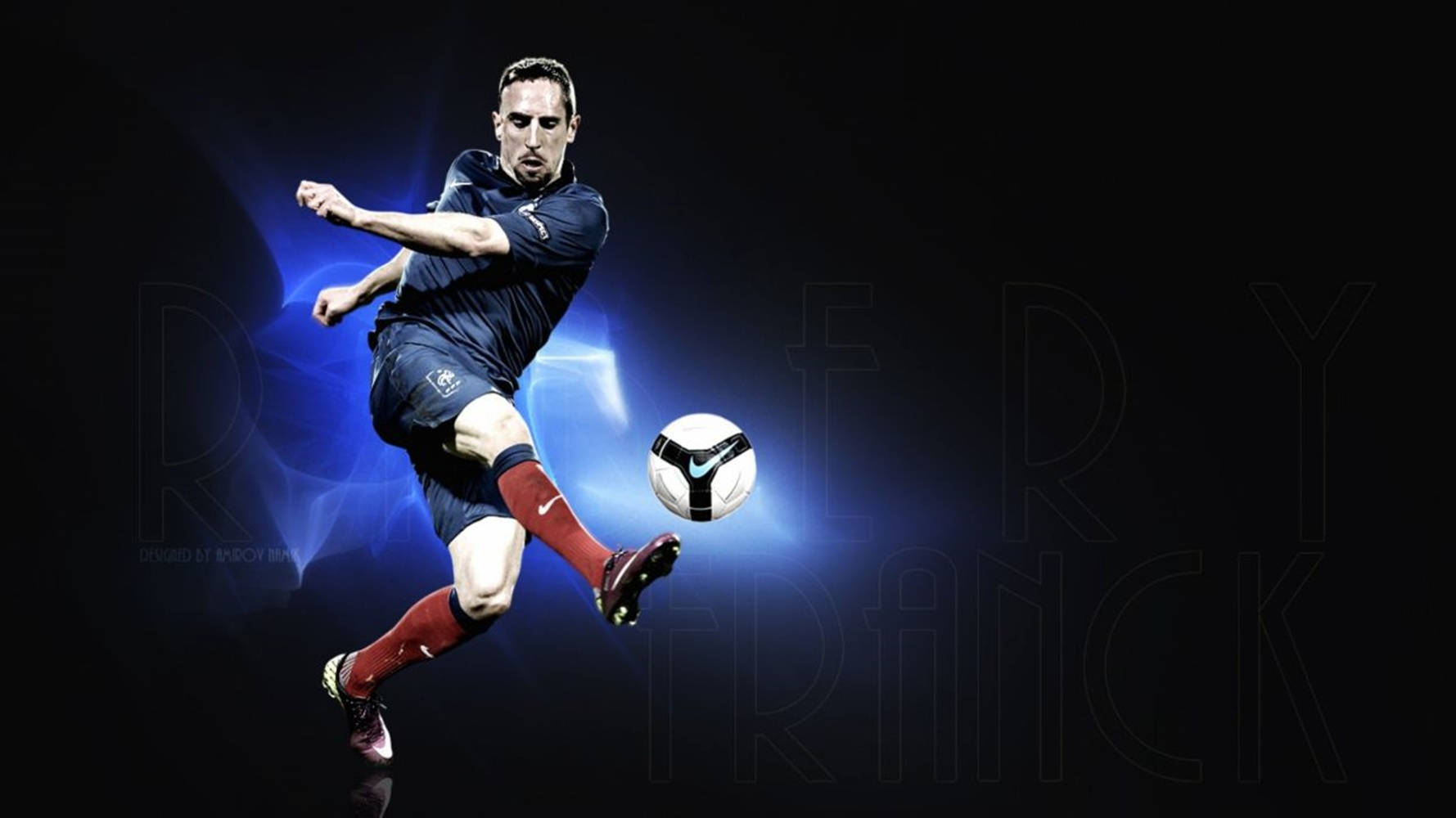 FIFA 21烏拉圭足球員迪高·高丁 壁紙 — 一名足球運動員在半空中踢球，背景為深色，帶有發光的藍色能量效果。