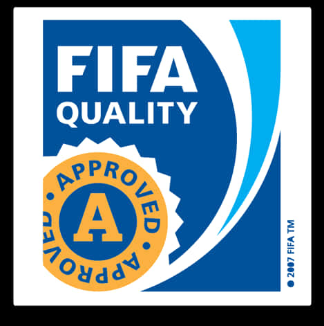 FIFA品質認證標誌 壁紙 — 一個藍色和黃色的FIFA Quality Approved標誌，圓形印章內有一個大字母A。