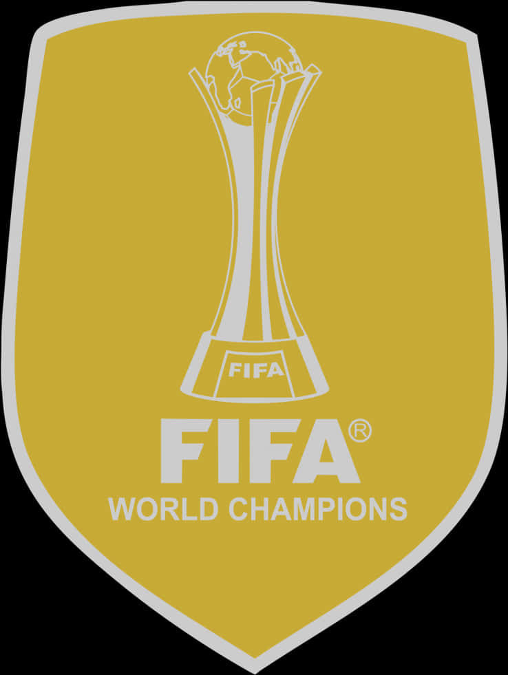 FIFA世界冠軍標誌 壁紙 — 白色線條藝術嘅FIFA世界冠軍獎盃標誌，置中喺純金色盾牌背景上。
