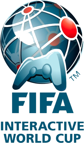 FIFA互動世界盃標誌 壁紙 — 一個藍色地球儀，上面有紅色圓點和黑色線條，並覆蓋一個藍色遊戲控制器，下方有「FIFA Interactive World Cup」文字。
