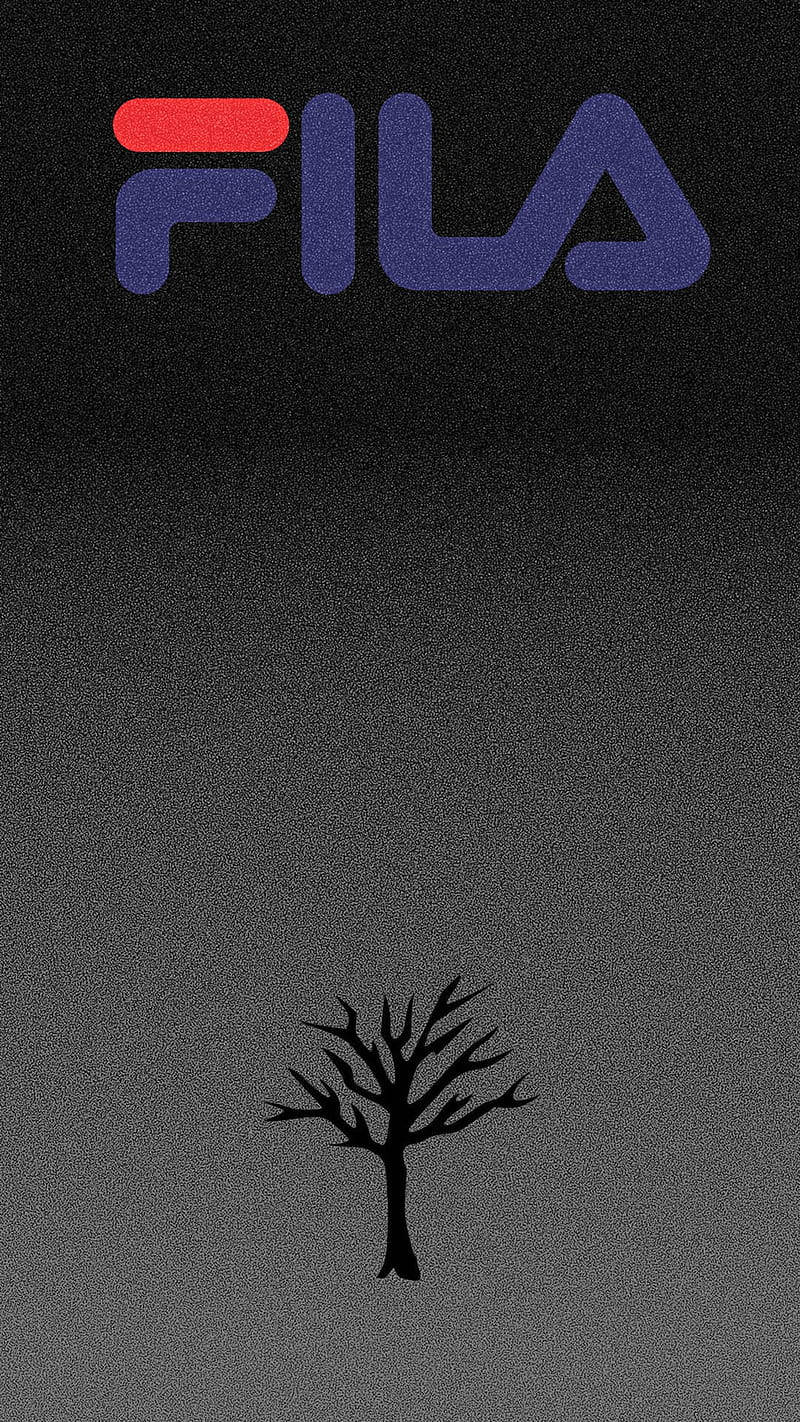 灰色漸變背景上的黑色樹影，上方有Fila標誌。