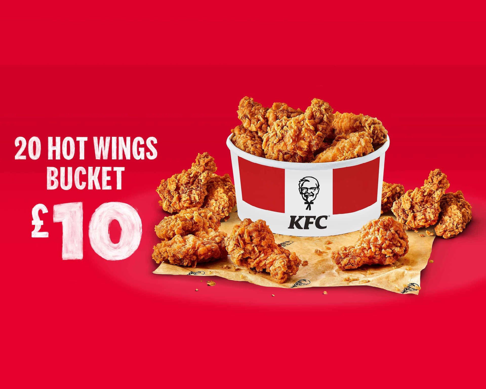 KFC 20件辣雞翼桶，售價十英鎊。