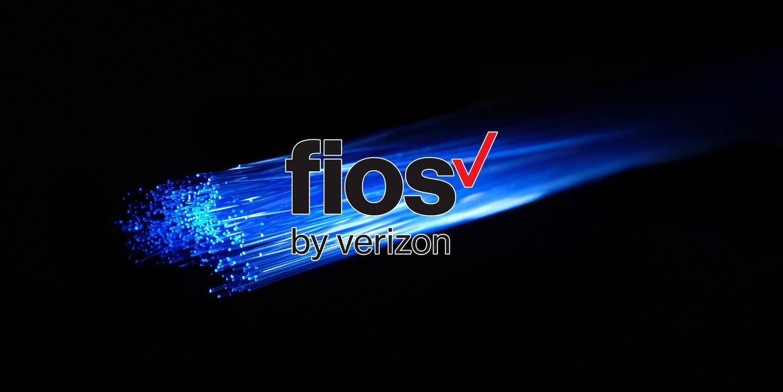 Fios by Verizon藍色設計 壁紙 — Fios by Verizon 標誌在黑色背景上發出藍色光纖光。