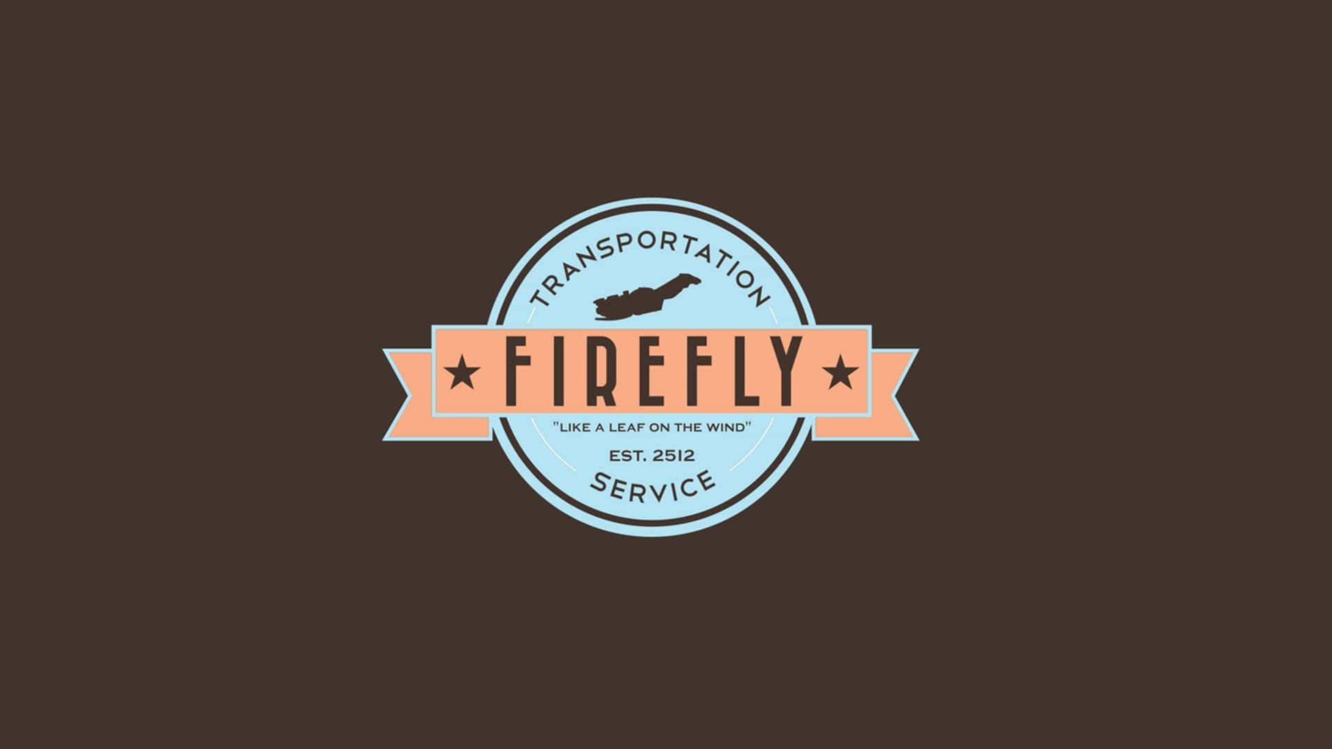 Firefly Transportation Service 標誌，在棕色背景上帶有葉子剪影和蜜桃色橫幅。
