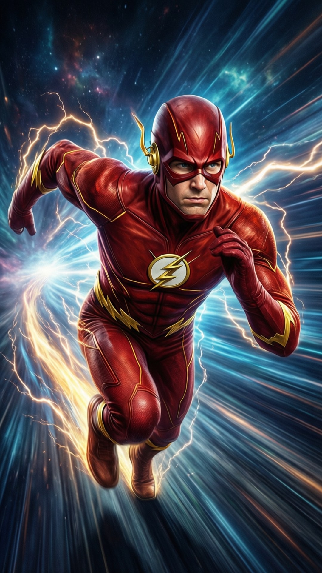 The Flash 在太空中以超高速奔跑，帶有閃電效果