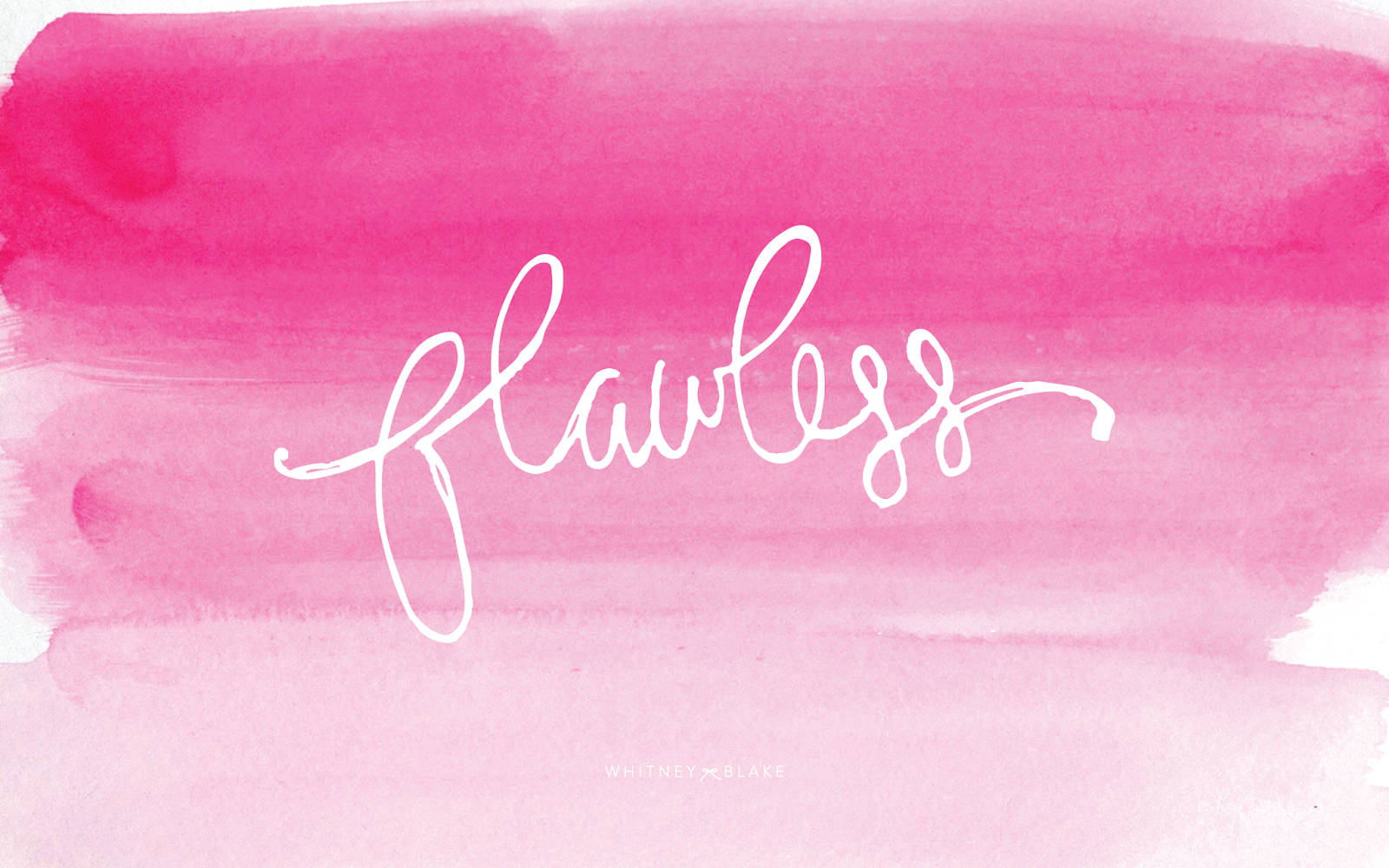 勵志金句 桌布 壁紙 — 「flawless」一詞以優雅的白色草書字體漂浮在粉紅色水彩洗滌的柔和漸變上。