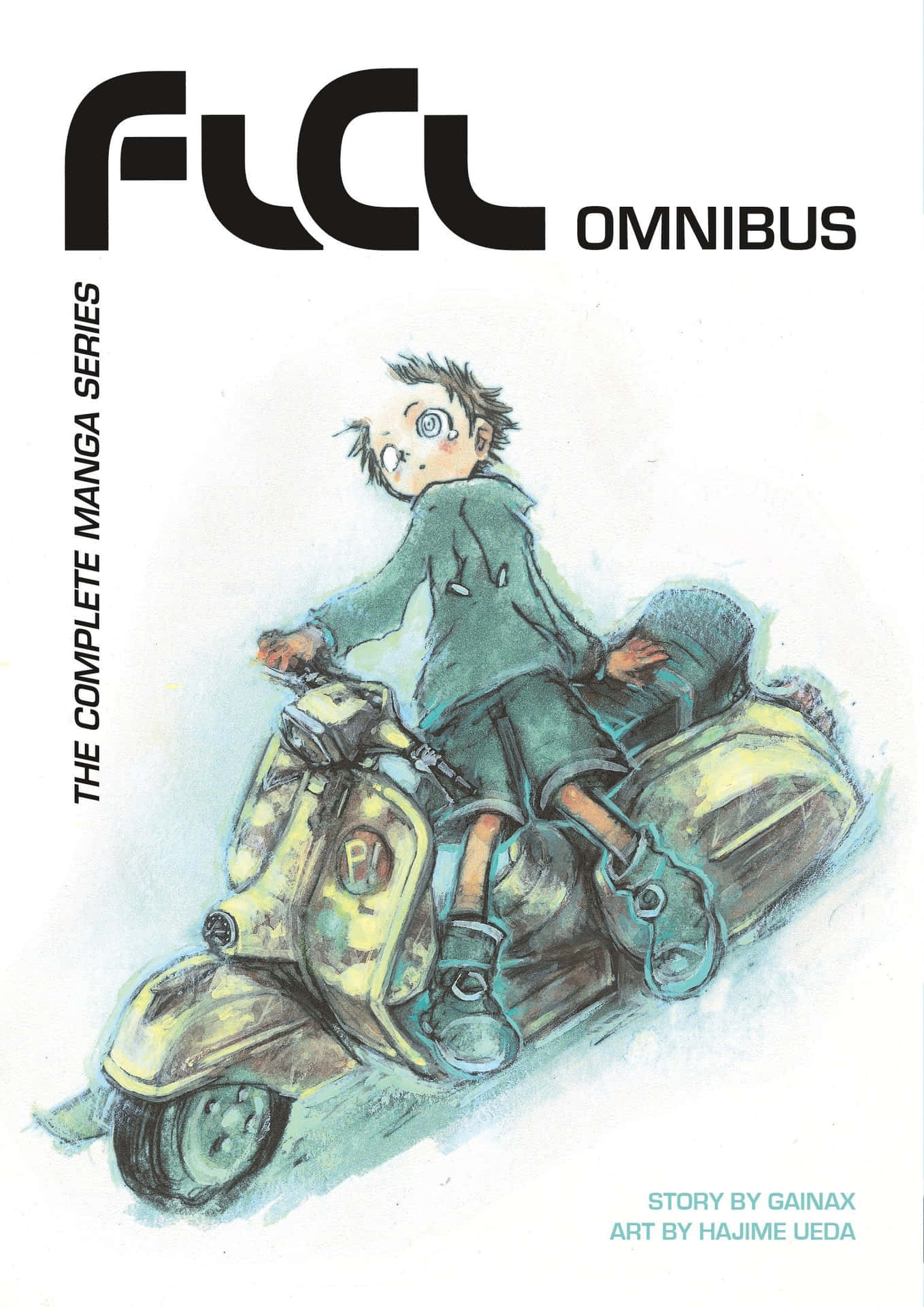 男孩在動漫漫畫插圖中騎著黃色滑板車。