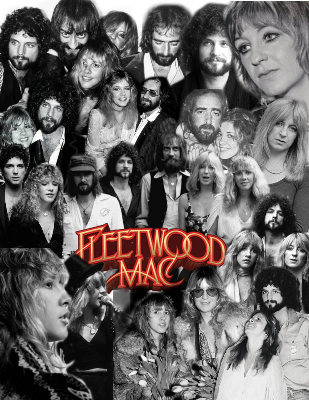 Fleetwood Mac 樂隊成員拼貼，紅色標誌