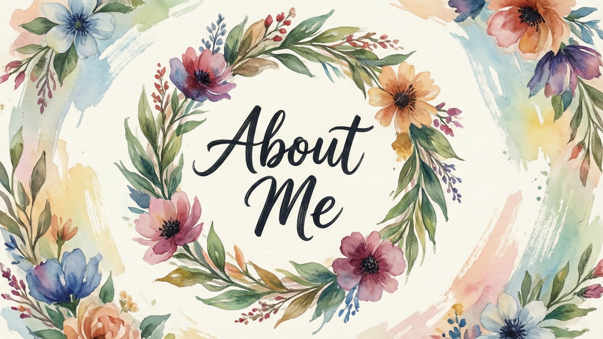 水彩花環配 'About Me' 文字，用於個人檔案