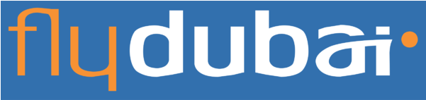 FlyDubai 航空公司標誌 壁紙 — Fly dubai 標誌，藍色背景上帶有橙色和白色文字。