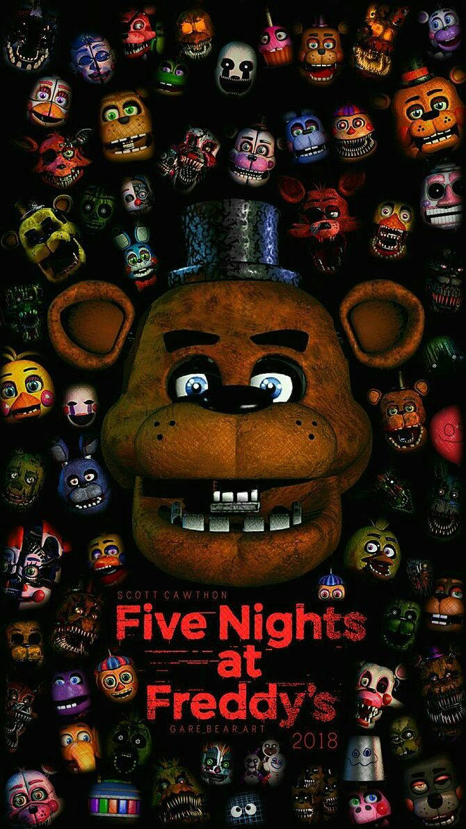 Freddy Fazbear被來自《Five Nights at Freddy's》的可怕電子動畫面孔包圍。
