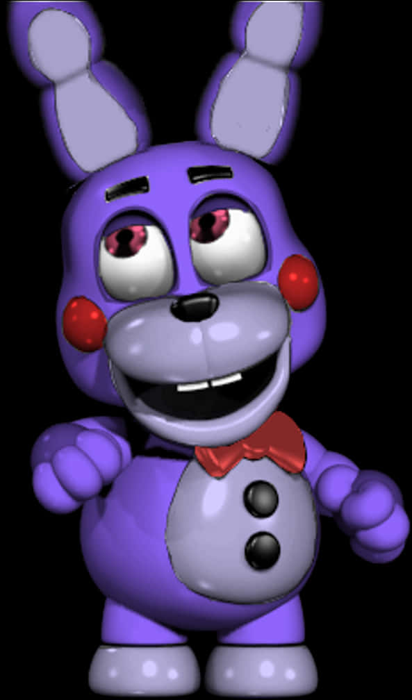 FNAF系列角色Bonnie 壁紙 — 一隻紫色嘅電子兔仔，紅色眼睛同蝴蝶結，企喺黑色背景前面，露出一個大笑容。