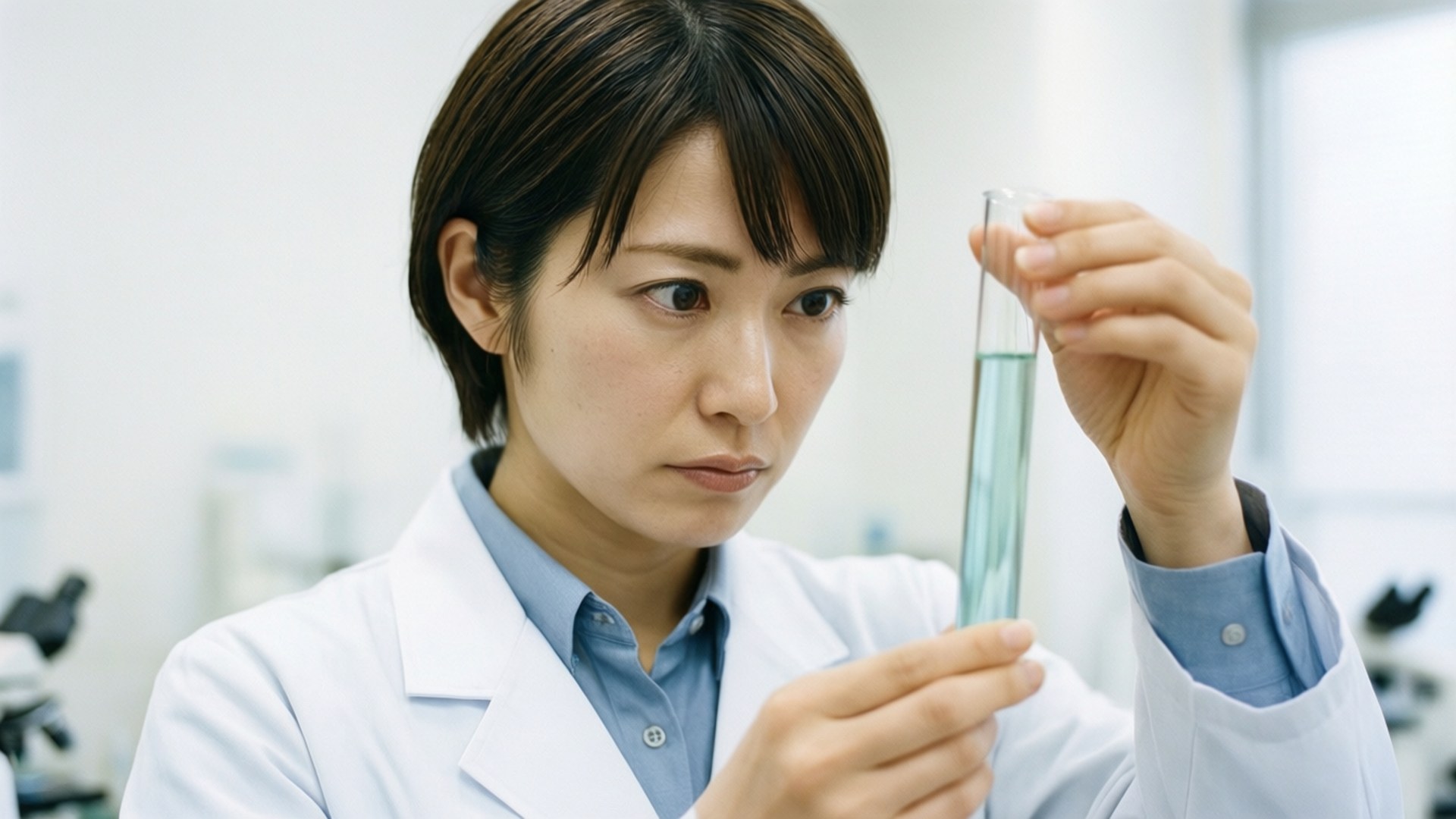 女科學家在實驗室拿著試管