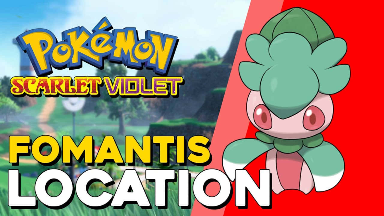 寶可夢 Fomantis 紅紫版 壁紙 — 一張充滿活力的 Pokémon 朱紫宣傳圖片， featuring 角色 Fomantis，背景為紅綠分割色，並帶有粗體文字。