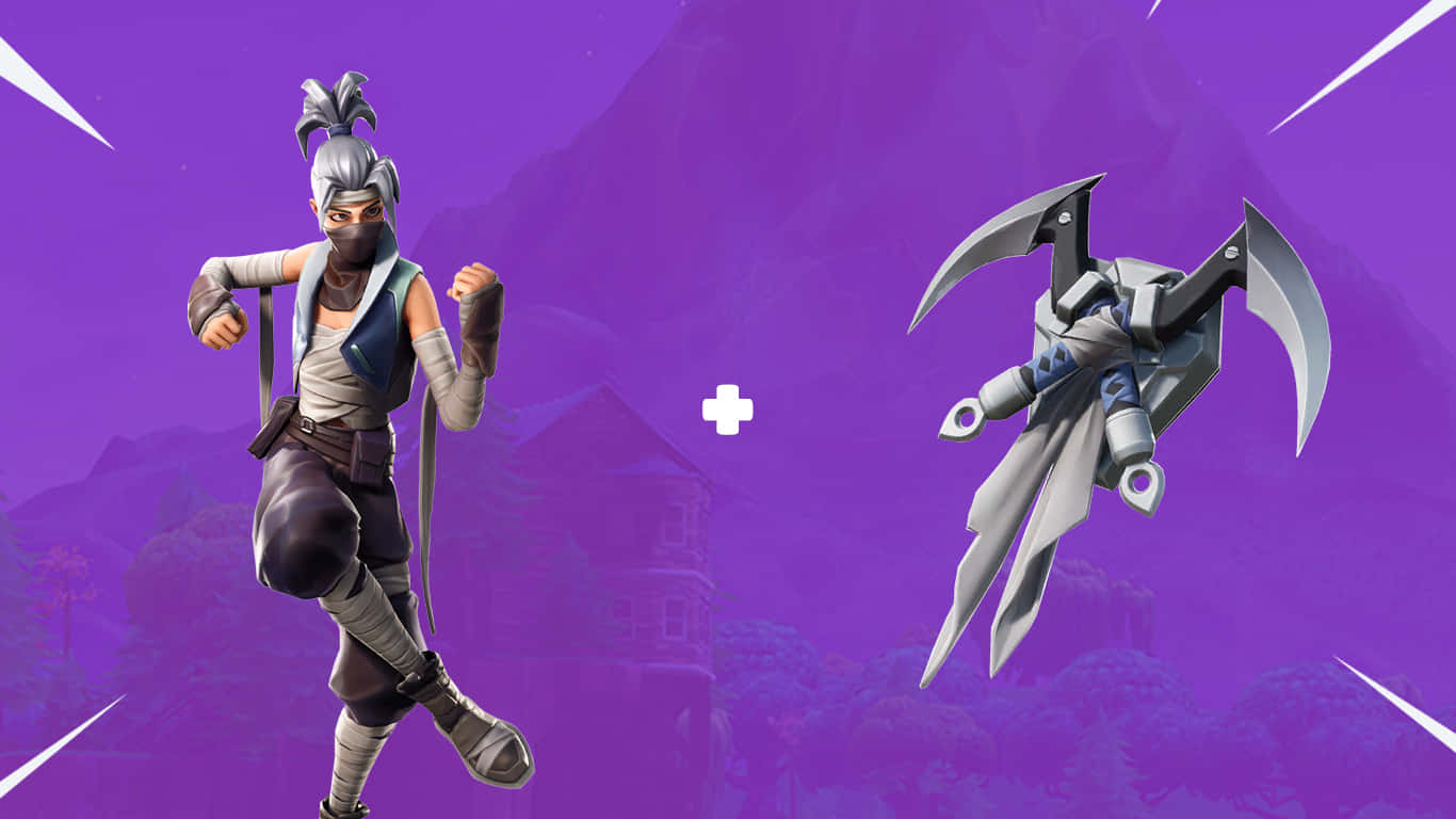 Fortnite忍者角色手持滑翔武器，背景是紫色山脈