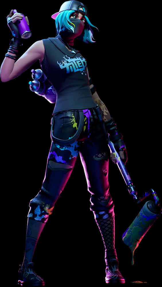 《Fortnite》藍髮女性角色配塗鴉裝備 壁紙