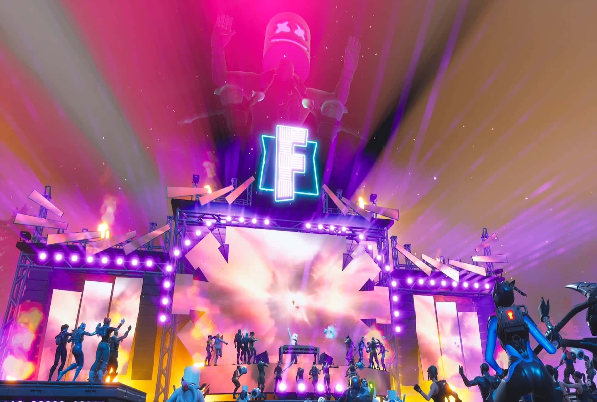 Fortnite音樂會，發光舞台和漂浮角色