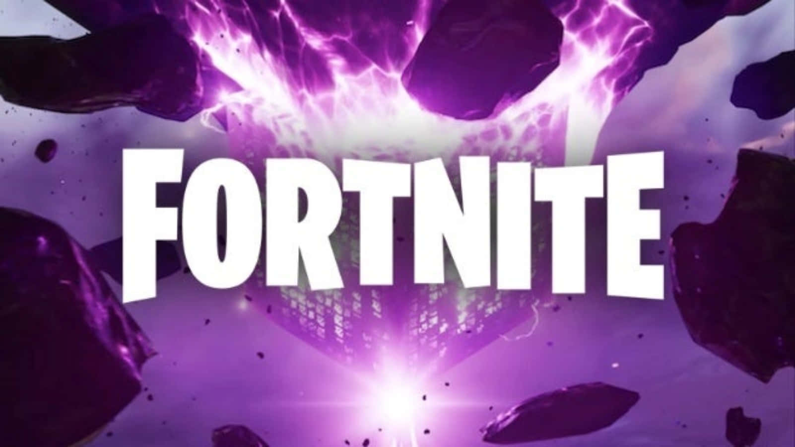 《Fortnite》季節6宣傳圖：酷炫標誌與紫色電光 壁紙 — Fortnite 標誌在帶有浮石和電能的宇宙紫色背景上閃閃發光。