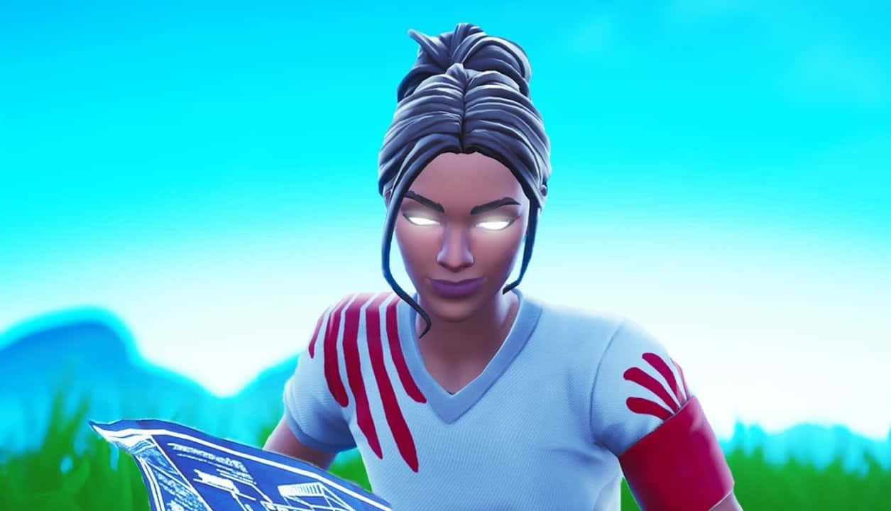 Fortnite角色在藍天下的草地上閱讀藍圖。