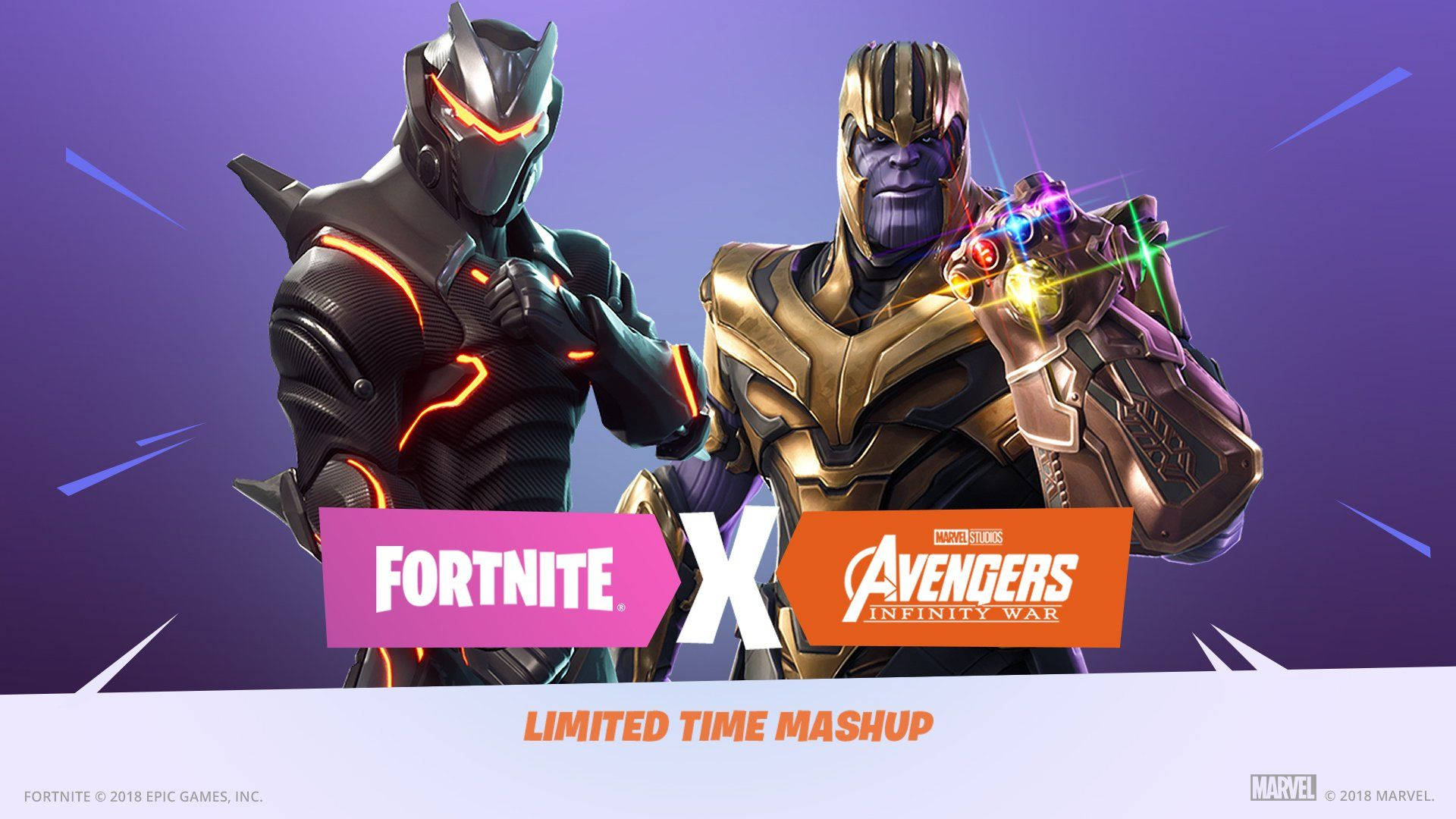 跨界活動中的 Fortnite 與 Avengers Infinity War 角色。