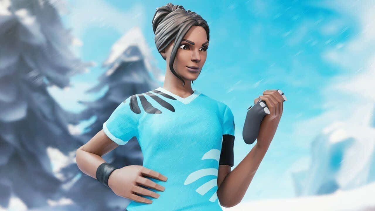 Fortnite角色在雪山場景中手持控制器