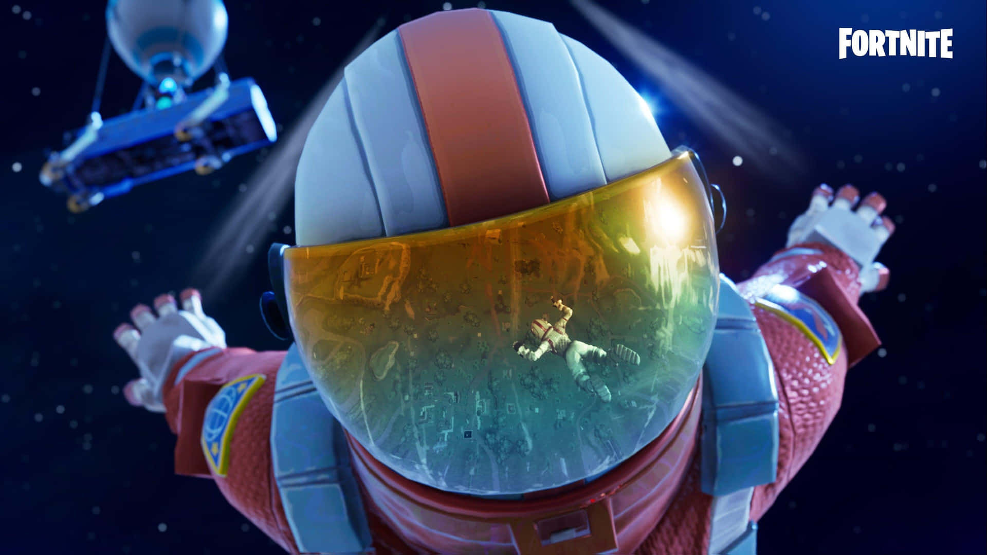 Fortnite太空人張開雙臂漂浮在太空中