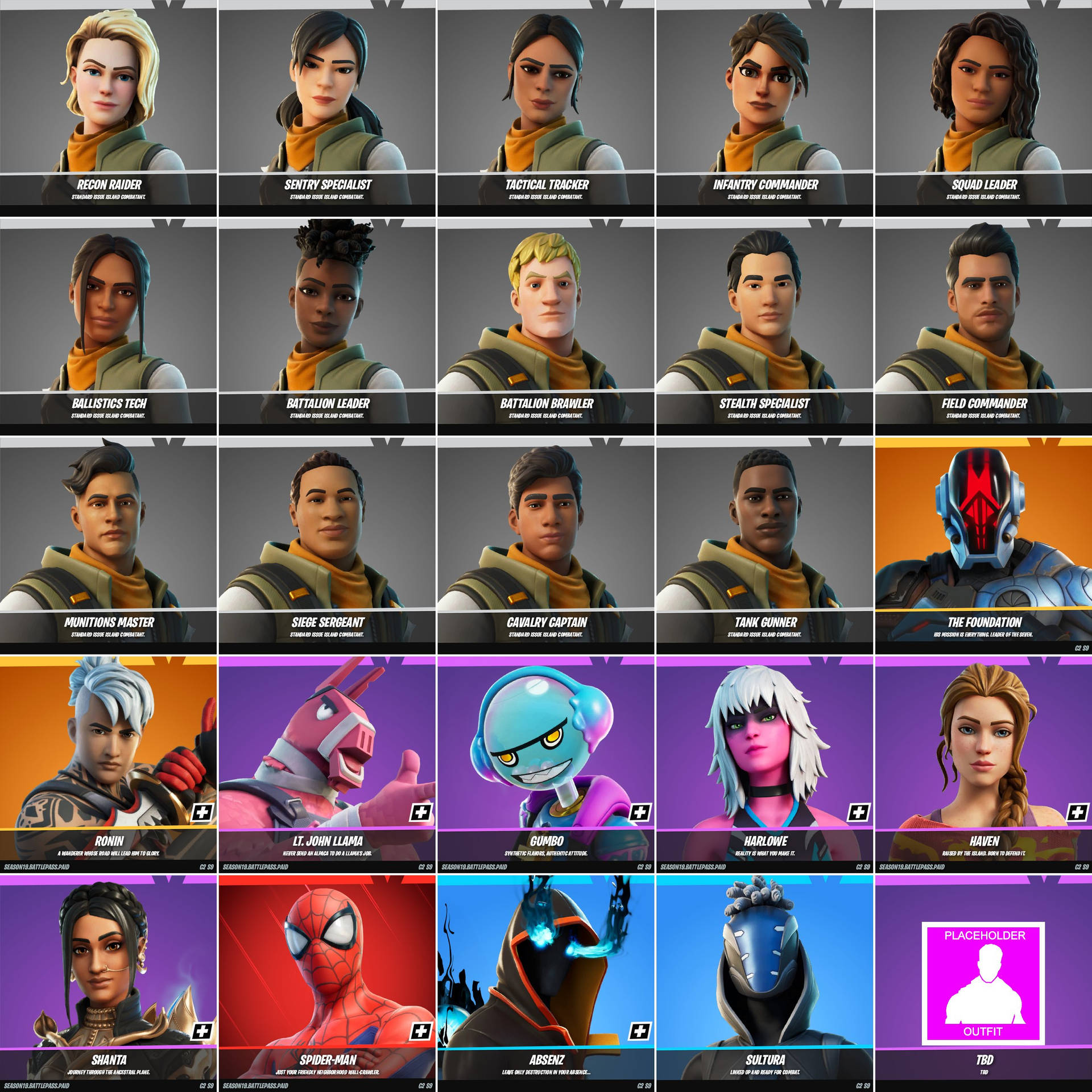 Fortnite 角色選擇畫面，顯示英雄和反派的頭像。