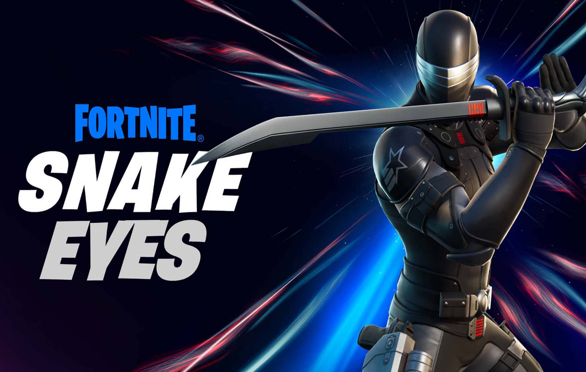 Fortnite Snake Eyes 角色以動態姿勢持劍。