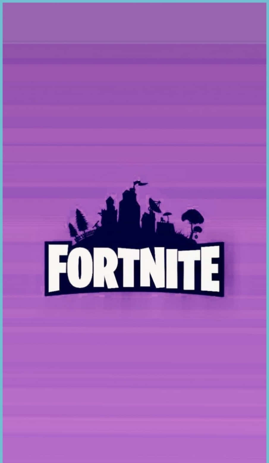《Fortnite》酷炫標誌搭配地圖輪廓 壁紙 — Fortnite 標誌以粗體白色字體配黑色輪廓，置於帶有水平條紋的紫色漸變背景上。
