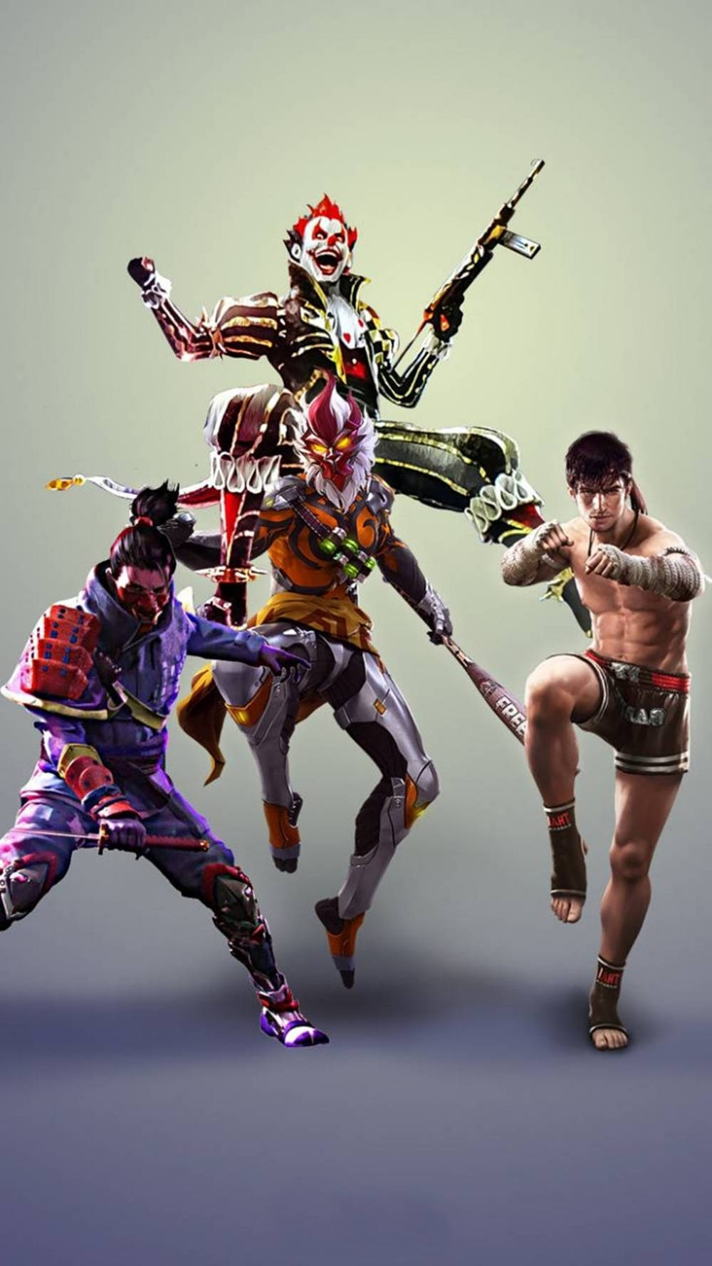 四個動漫風格的戰士，手持武器，擺出戰鬥姿勢。