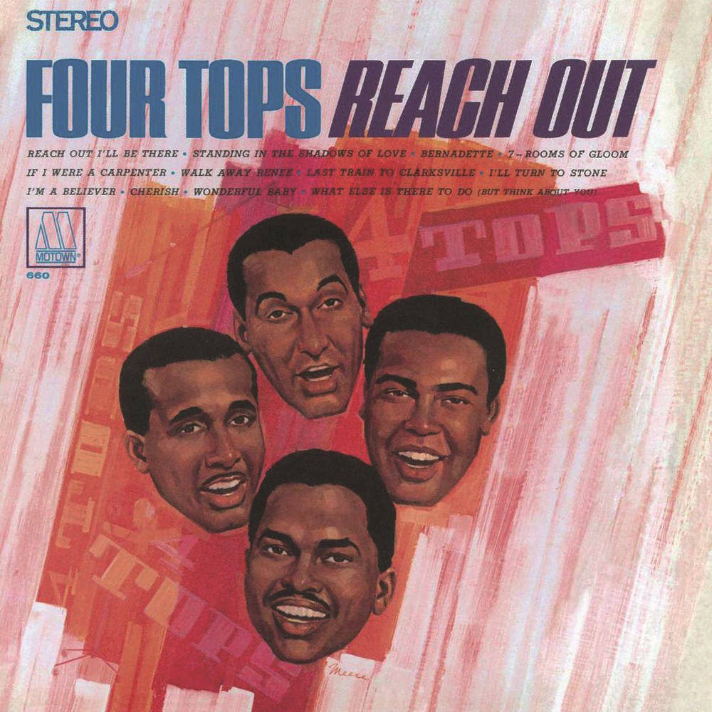 Four Tops 專輯封面，微笑面孔和粗體文字在紋理背景上。