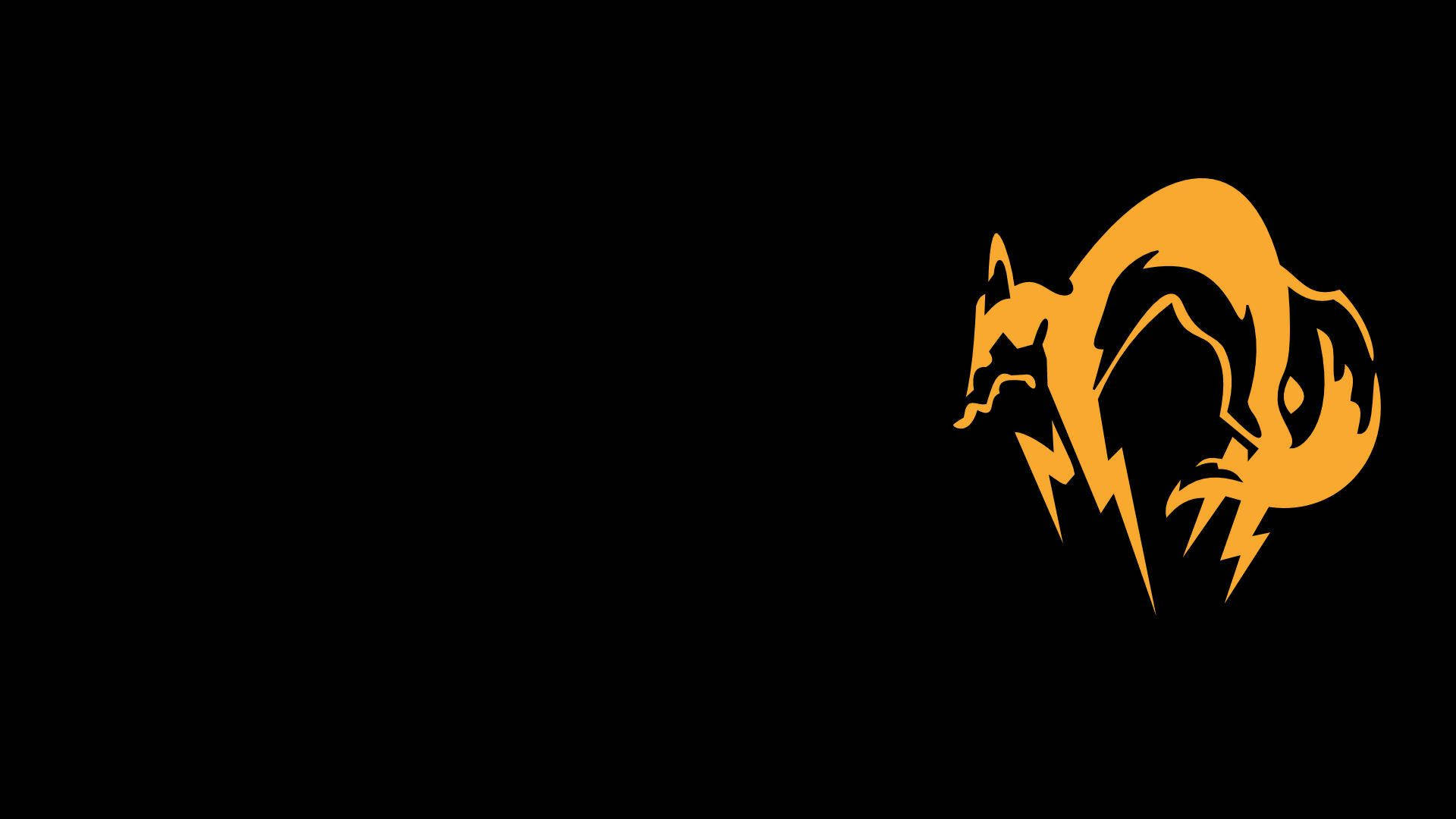 《潛龍諜影》系列中的傳奇傭兵集團「FOXHOUND」 壁紙 — 一個風格化的金色狐狸剪影，閃電融入其形態，置於純黑色背景上。