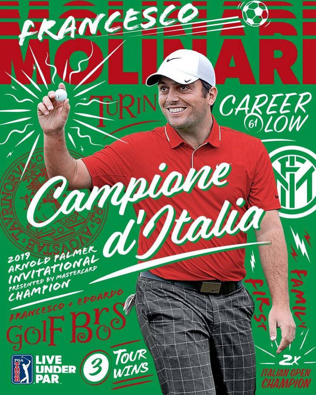 高爾夫球手Francesco Molinari手持高爾夫球慶祝他的意大利錦標賽勝利。 — 運動 壁紙