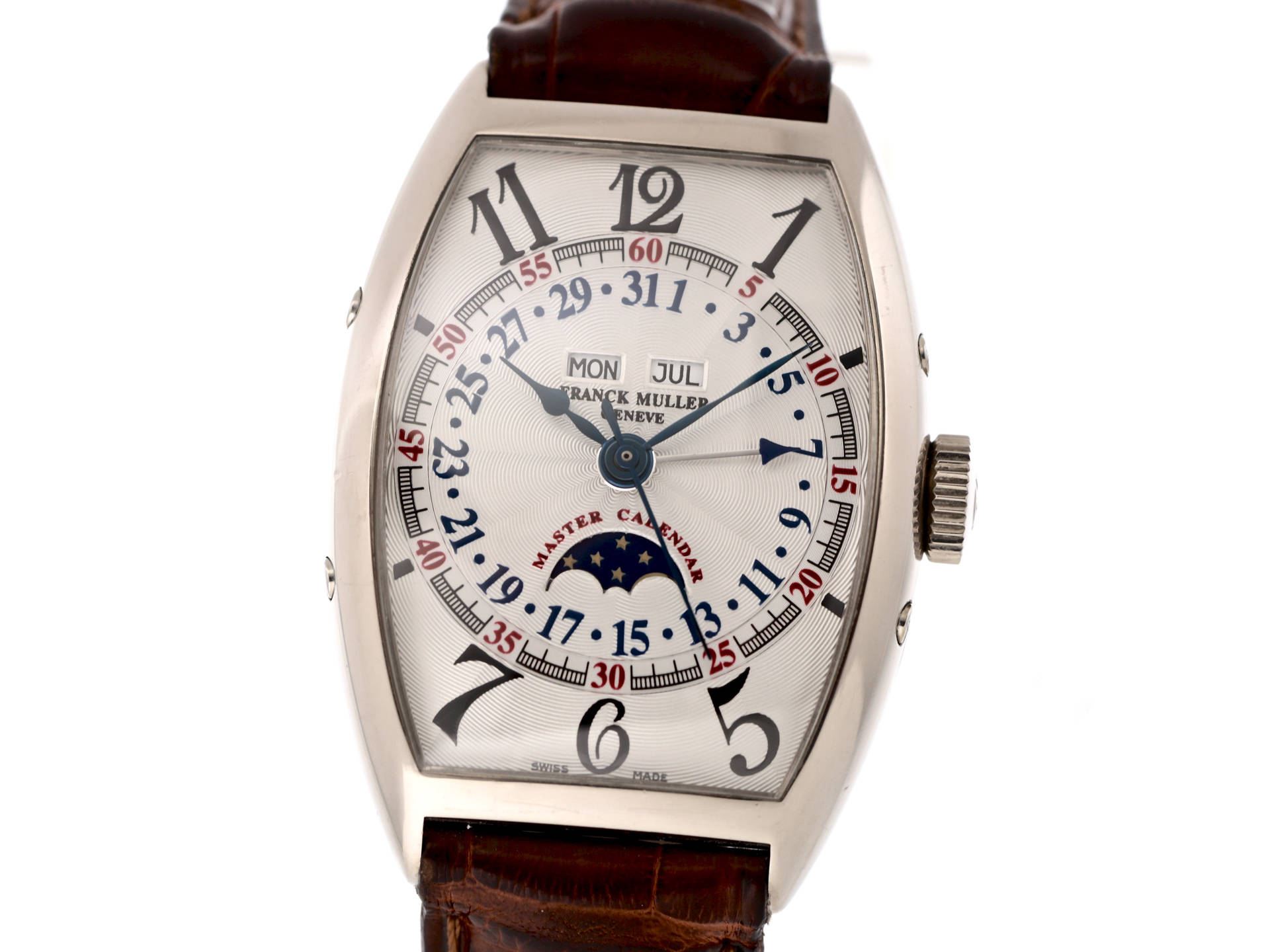 Franck Muller Master Calendar 手錶，附月相及日期顯示。