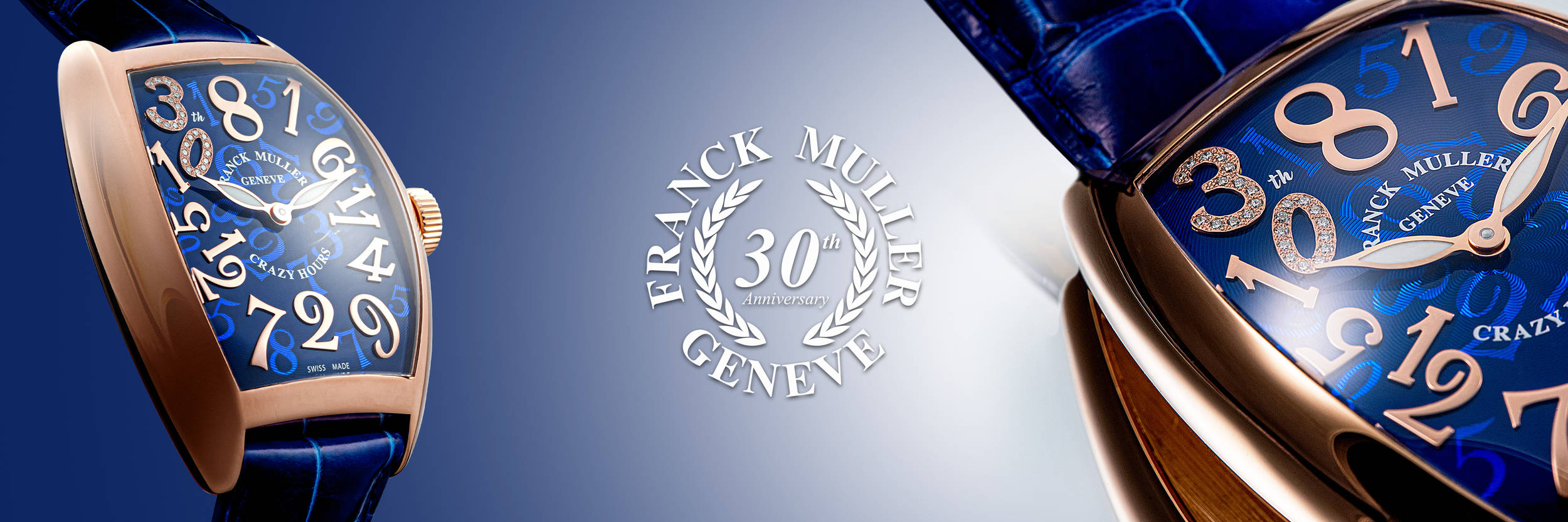 兩款Franck Muller奢華手錶，藍色錶盤配金色錶殼。