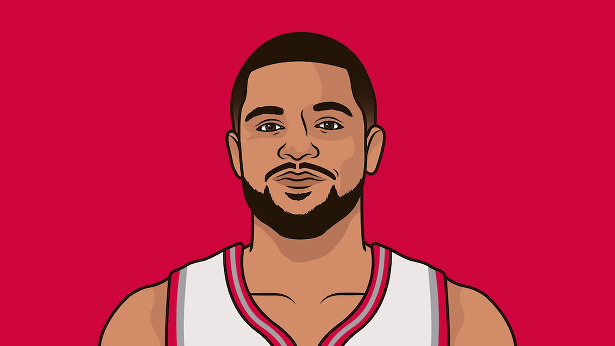 Fred Vanvleet 動態圖形藝術 壁紙 — 一個風格化的插圖，描繪一位留鬍子的籃球運動員穿著白色球衣，背景為純紅色。