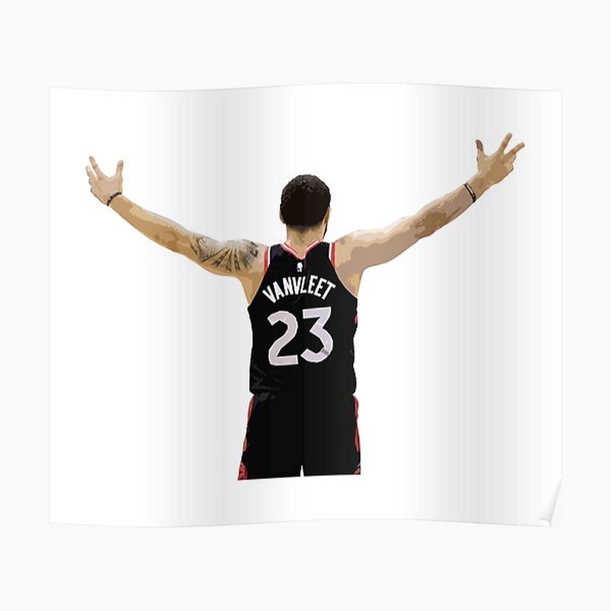 Fred Vanvleet 後視圖藝術 壁紙 — 一名身穿黑色球衣、背號23、名字VANVLEET的籃球運動員，在白色背景前張開雙臂站立。