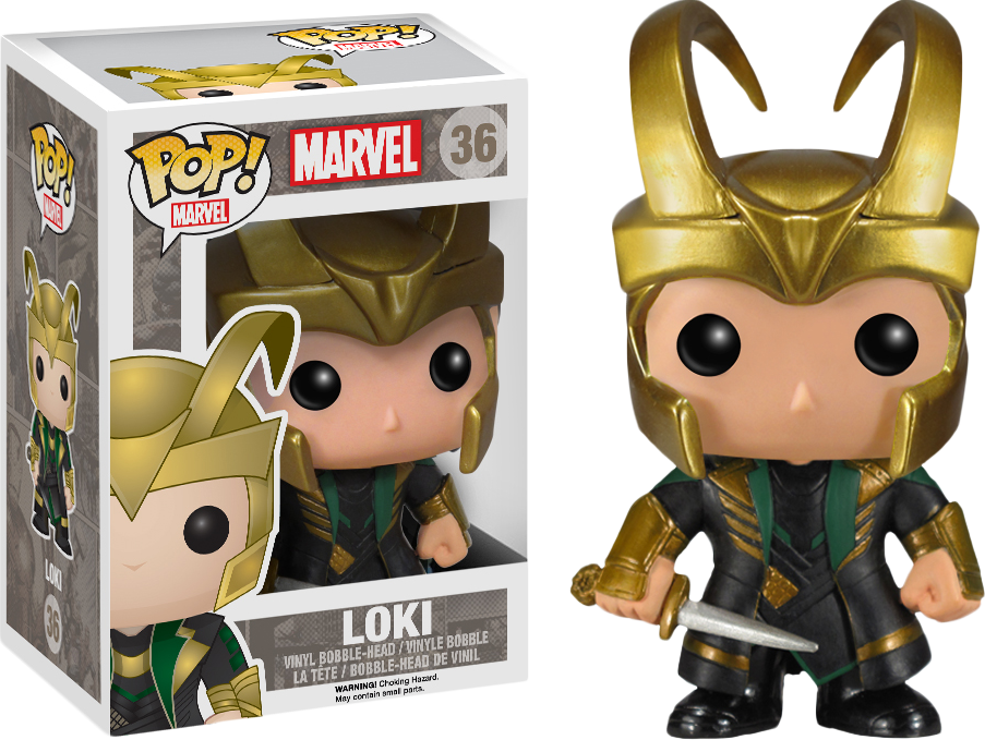 洛基 Funko Pop 毀版公仔 壁紙 — 一個戴著金色頭盔、身穿黑綠色盔甲的Funko Pop! Marvel Loki 乙烯基人偶站在其品牌盒子旁邊。