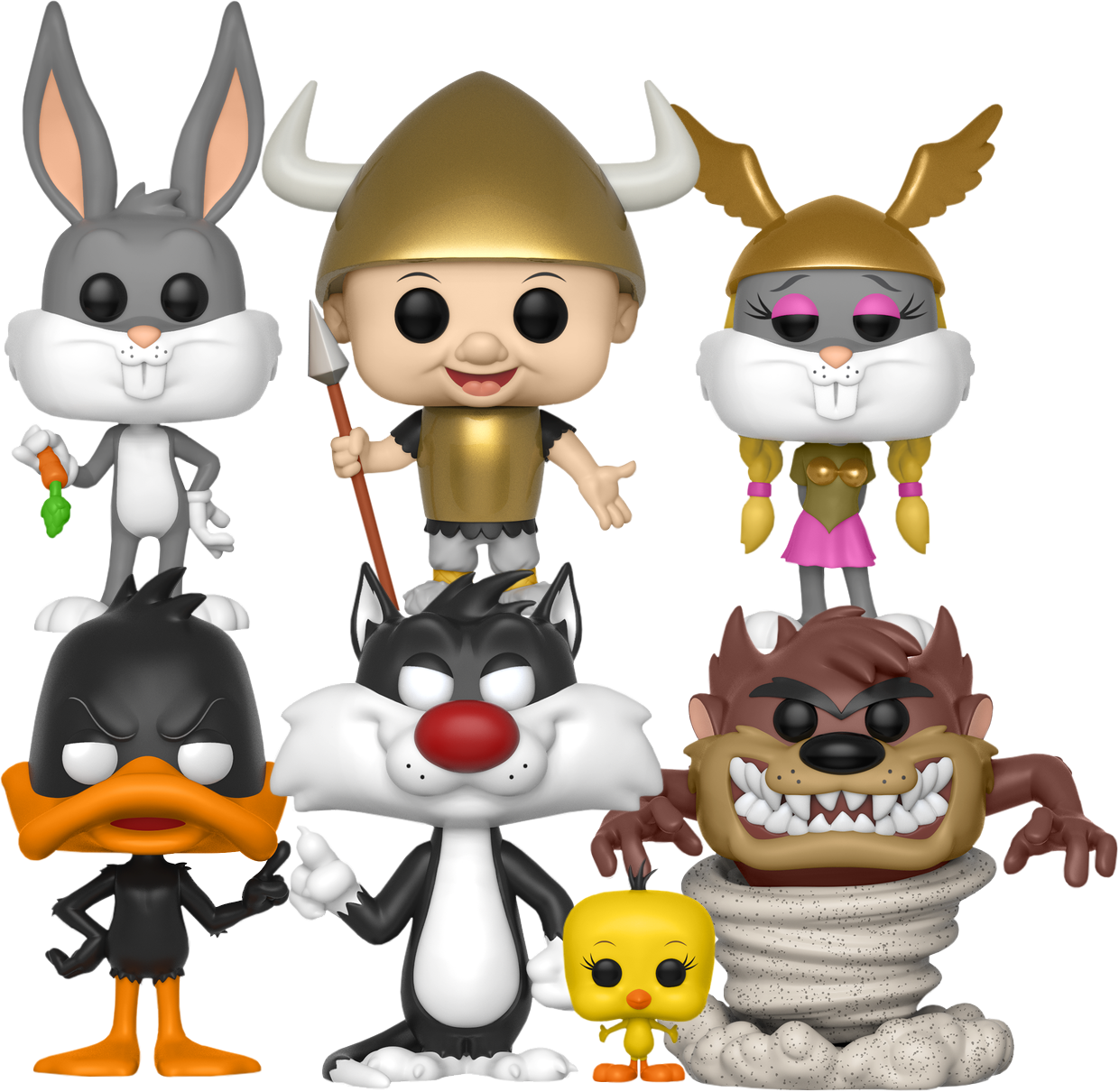 樂一通 Funko Pop 收藏系列 壁紙 — Funko Pop 公仔，Looney Tunes 角色穿著維京人和戰士服裝，背景為黑色。