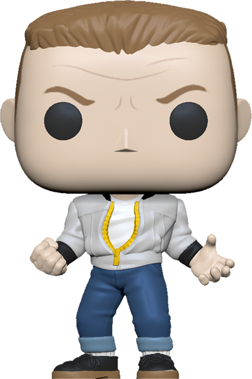 回到未來 Funko Pop 角色 壁紙 — 一個棕色頭髮的男人穿著白色外套、藍色褲子和黃色鏈條的Funko Pop公仔。