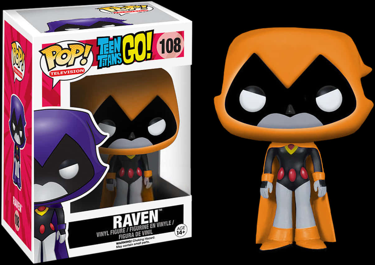 少年泰坦衝擊拉文 Funko Pop 壁紙 — 一個 Funko Pop! Teen Titans Go! Raven 的乙烯基公仔站在其彩色包裝旁邊，背景為黑色。