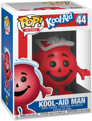 酷樂飲料人 Funko Pop 公仔 壁紙 — 一個快樂的紅色Kool-Aid Man人偶，放在其標誌性的盒子裡，面帶微笑，戴著白色帽子。
