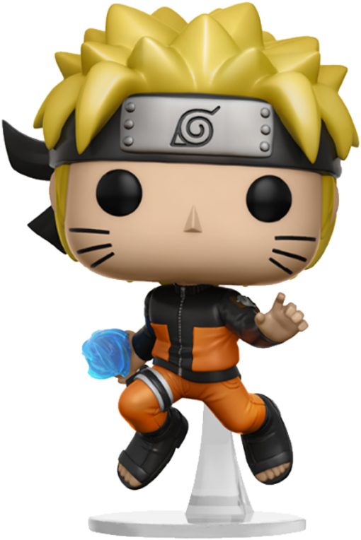 《火影忍者》Funko Pop 漩渦鳴人旋風球版 壁紙 — 一個風格化的Q版漩渦鳴人公仔，身穿橙色和黑色忍者裝備，手持藍色能量球。