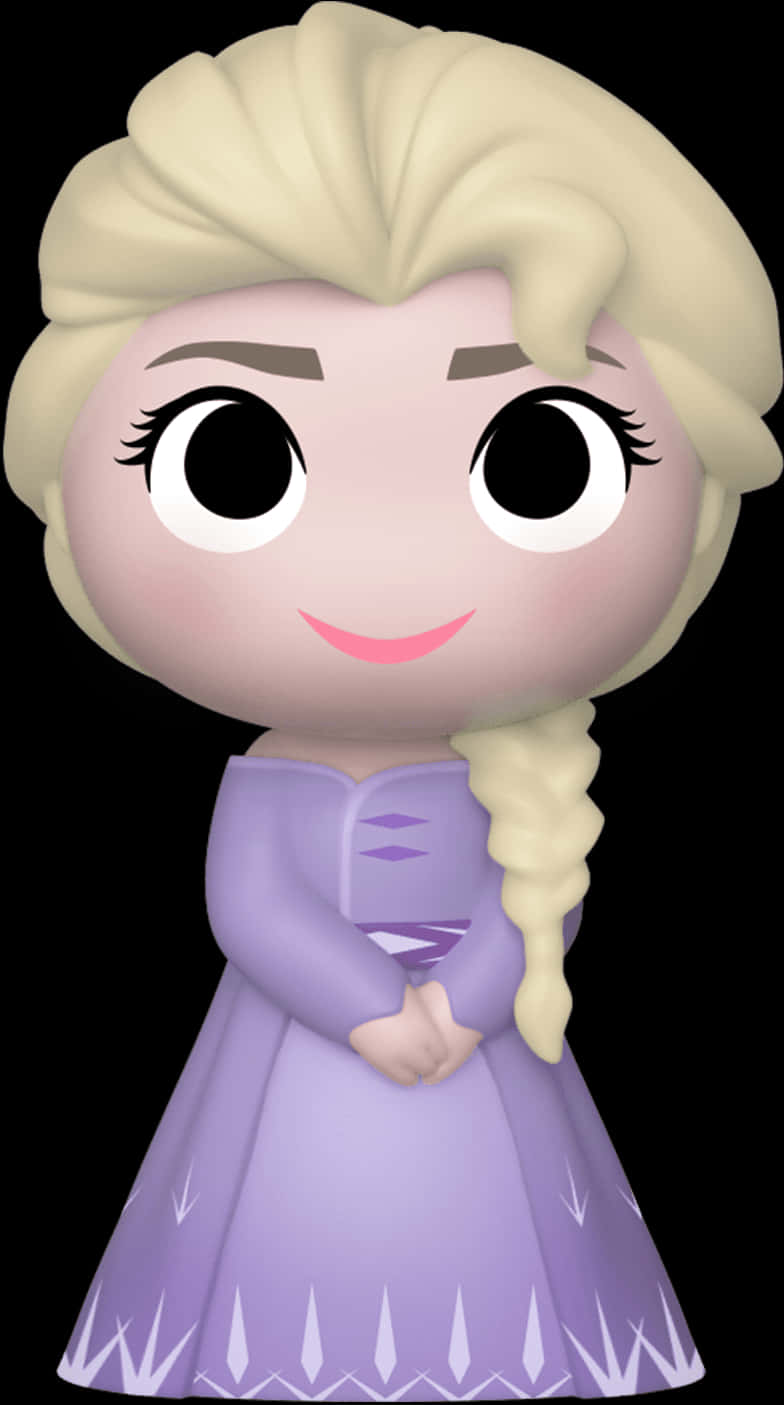 艾莎 Funko Pop 模型 壁紙 — 來自《魔雪奇緣》的艾莎風格化Q版公仔，身穿標誌性紫色長裙，金色辮子頭髮，笑容燦爛。